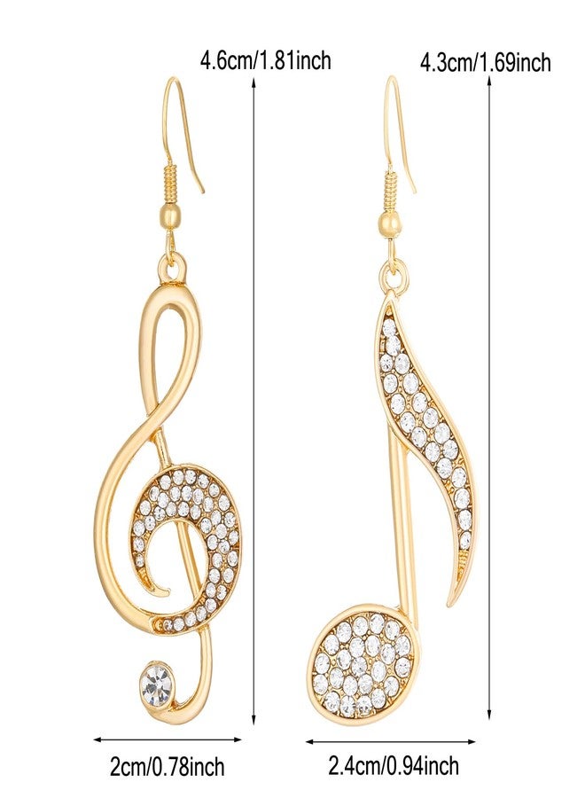 Kawailay 2 Pairs Music Note Earrings Rhinestone Music Note Dangle Earrings Treble Clef Drop Earrings for Women - Gold - Image 2
